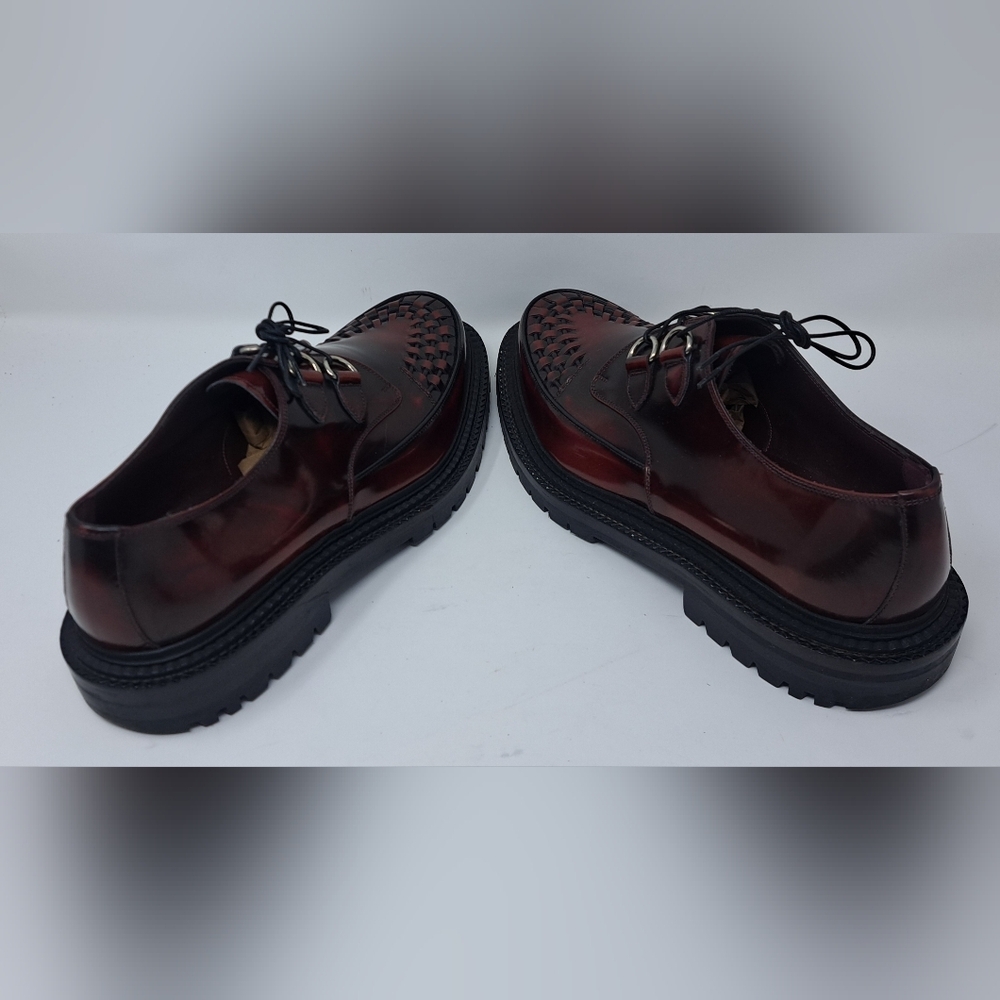 Burberry Mens Shoes Burgundy Leather Woven Lace Up Platform Creepers 11 US 44 EU - Picture 10 of 15
